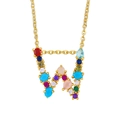 Golden letter W pendant necklace with colorful cubic zirconia and a delicate link chain - Letter W