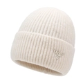 Ivory white knitted winter beanie with VV embroidered logo and thick ribbed texture - One Size / Light Beige