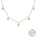Gold 925 sterling silver necklace with turquoise beads and micro-set diamonds - Gold #18 (Five Beads)