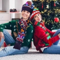 Ensemble festif bonnet et écharpe de Noël à LED avec motifs jacquard pour les fêtes - Nouvel Ensemble Motif Floral