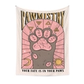 Detail of bohemian Pawmistry tapestry featuring a cat paw with astrology zodiac symbols - Beige Pawmistry (ZJ616-6)