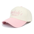 Detail of embroidered Somebody's Problem text on a two-tone trucker baseball cap - Adjustable / Pink