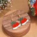 Festive Christmas bell earrings with red green and white enamel on a wooden base - Christmas Tricolor Bell Style (E00906G)