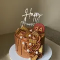 Golden acrylic Happy Anniversary cake topper with chocolate and pearl decorations - Silver Anniversary / Silver