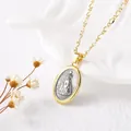 Two-tone 18k gold plated oval Virgin Mary pendant necklace with gold chain - Style D (Virgin Mary)