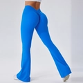 High-waisted royal blue flare yoga pants with scrunch butt lift design for women - S / Aqua Blue