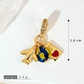 Gold airplane and globe travel charm pendant with cubic zirconia for necklaces - Gold Passport with Red Heart Plane Style (SMP53376)