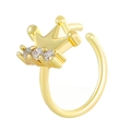 Gold-plated crown nose ring with shimmering clear crystals and a polished finish - Crown