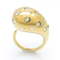 Adjustable gold teardrop ring crafted in stainless steel with sparkling crystals - One Size