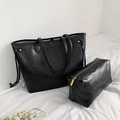 Elegante zwarte draagtas en etui met krokodillenpatroon op een minimalistische basis - 2-delige tassenset / Zwart