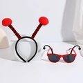 Ladybug party costume set featuring a red polka dot headband and matching sunglasses - Red Ball Bee Headband + Red Glasses Long Antenna