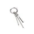 Macro detail of silver titanium steel earrings featuring three geometric square bar pendants - Silver Square Bar Hoop (Single)