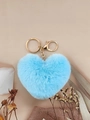 Portachiavi a cuore in finta pelliccia azzurra con anello e chiusura dorata - Celeste