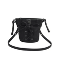 Sac seau noir élégant avec rubans croisés et boucle argentée pour la mode d'été - Noir