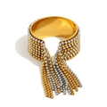 18K gold plated stainless steel open bangle featuring elegant mixed bead tassels - Beaded Tassel Open Ring - Two-tone