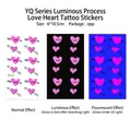 Pegatinas de tatuaje temporal de corazón rosa luminosas con efectos de brillo - YQ-012 / 6x10.5cm