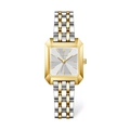 Elegant women's rectangular watch with two-tone gold and silver steel strap - Gold Case White Face Two-tone Band
