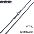 Schwarze Edelstahl Kordelkette mit Karabinerverschluss 550x2mm 6g Gewicht - 550mm x 2mm (550*2mmKN228805-Z)