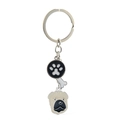 Metal Pug keychain featuring bone charm and paw print pendant on silver ring - Shar Pei