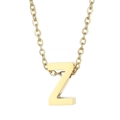 Polished gold stainless steel short necklace with letter Z pendant on a fine link chain - Letter Z(KN234016-Z)