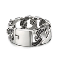 Bracciale da uomo a catena cubana in acciaio inossidabile argento con maglie puntinate - Bracciale Cubano Spesso a Pois (KB161743)
