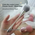 Silver manicure dust brush with ultra-soft 0.06mm synthetic bristles and curved handle - No. 13 (Matte Silver Waisted)