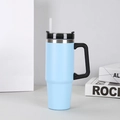Light blue 40oz stainless steel tumbler with black handle, lid, and straw for car use - 30oz / Light Blue