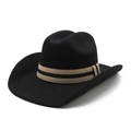 Chapeau de cowboy classique en laine noire avec bande élastique rayée et large bord courbé - M (56-58cm) / Noir