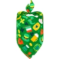 Green St. Patrick's Day dog bandana with shamrock and lucky coin patterns - Green Base Full Print Shamrock (BA067)
