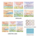 Vintage floral oil painting greeting card set with blue envelopes and gold seals - Romantic Flowers and Moon Series Card / With Envelope + Seal Sticker