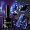 Detailed view of violet starry cat eye nail polish with shimmer texture and swatch - Arctic Star Cat Eye 08 (MY-008)