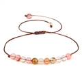 Verstellbares gewebtes 4mm Steinperlenarmband mit rosa und braunen Edelsteinen - Rosa Brauner Transluzenter Stein/FD8445