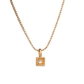 Elegant gold stainless steel necklace featuring a square light yellow gemstone pendant - October-Pink
