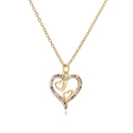 Collar con colgante de corazón chapado en oro de 18K y circonitas de colores sobre blanco - Corazón Multicolor Anidado (CN001981YH)