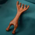 Sandalwood scalp massage comb with 5-tooth design and natural wood grain, 1 pack - 1pc Frog Massager + Acupoint Chart
