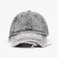 Vintage graue Baseballkappe aus gewaschenem Denim mit abgenutztem Schirm und Metallösen - Grau