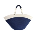 Large woven tote bag in navy blue and cream white cotton rope for summer beach vacation - Large / Dark Blue