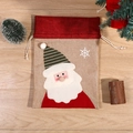 Christmas snowman drawstring gift bag with Santa Claus applique on rustic linen fabric - Santa Claus / Small 35*25cm