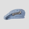 Hellblaue gewaschene Denim-Baskenmütze mit besticktem DG FAMILY-Aufnäher im Vintage-Stil - M (56-58cm) / Hellblau