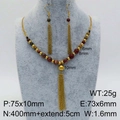 Bohemian gold tassel jewelry set with natural stone beads in red and brown colors - Reddish Brown Bead Tassel Set (KS127263-Z)