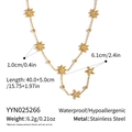 Detail of gold stainless steel necklace with sparkling star charms and size dimensions - Gold Star Flower Necklace (YYN025266)