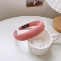 Pink minimalist sponge headband with thick padded fabric and handmade label detail - Thickened Sponge Fabric Style / Korean Pink