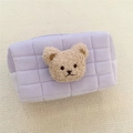 Lilac purple quilted pencil case with a 3D plush bear patch in minimalist Korean style - Purple (Milk Tea Bear)