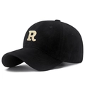 Casquette de baseball en coton noir avec patch lettre R blanc brodé en 3D sur le devant - Noir