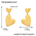 Detail view of 18k gold plated stainless steel heart earrings with dimensions and weight - Gold Heart Dangle Earrings