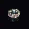 Three-row silver elastic ring featuring vibrant multi-colored rhinestones in wide style - 3 Row Silver AB Rhinestone Ring