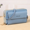 Light blue multi-pocket crossbody phone bag with double golden zippers and adjustable strap - Blue