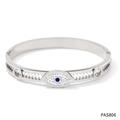Brazalete ojo del mal en acero inoxidable plateado con gema azul y diamantes pavé - Estilo Ojo del Mal (PAS806) / Plateado