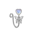 Detail view of silver U-shaped butterfly nose clip with heart moonstone and zircons - Heart Butterfly Combination Style (FNN3111812)
