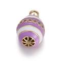 Golden egg pendant with purple enamel stripes and crystal stones for DIY bracelets - Purple and White Striped Egg Pendant
